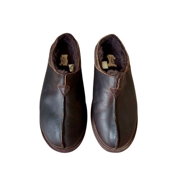 UGG Neuman Leather Slippers size 13 Dark Cherry Brown - Picture 1 of 9